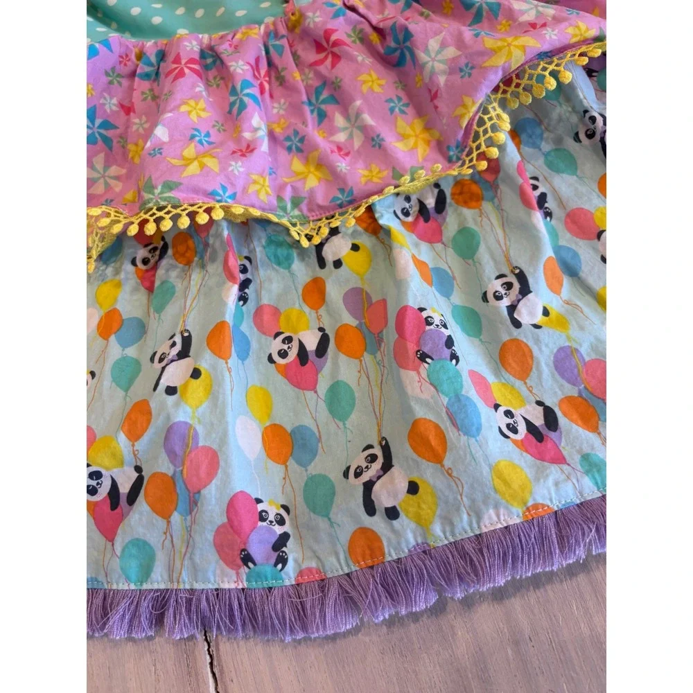 Matilda Jane Girls Panda Balloon Tiered Sundress Blue Pink 8 29143T